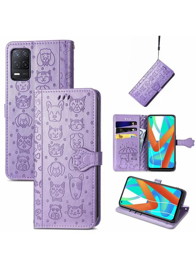 S-TOP Case For OPPO Realme V15 5G Cute Cat and Dog Embossed Horizontal Flip Leather Case with Holder & Card Slots & Wallet & Lanyard - Image 1