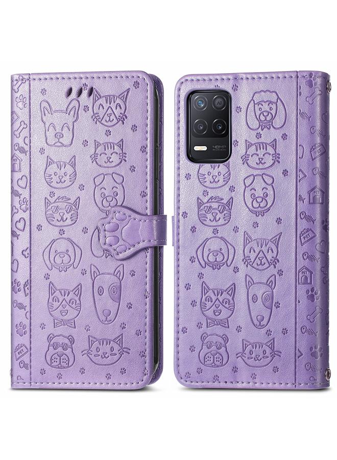 S-TOP Case For OPPO Realme V15 5G Cute Cat and Dog Embossed Horizontal Flip Leather Case with Holder & Card Slots & Wallet & Lanyard - Image 2
