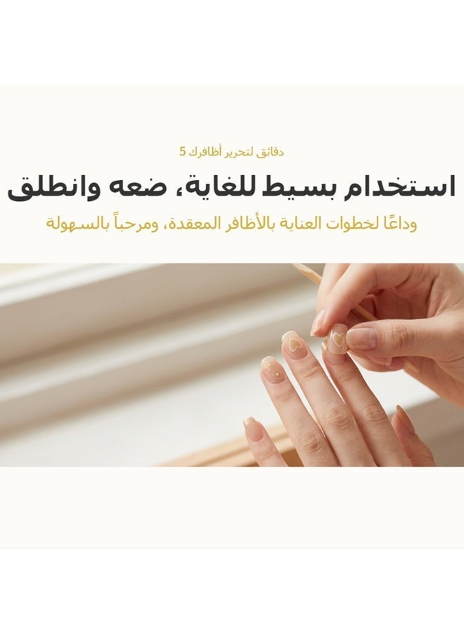 finlochee. أظافر مُلصقة بالضغط باللون الوردي العاري اللامع بتصميم قلب وزهور ذهبية، شكل مربع دائري قصير مغلق كامل، أظافر كاذبة مع لصق صلب مقاومة للماء وقابلة لإعادة الاستخدام، مصنوعة من مادة ABS الصافية غير ضارة وبطول العمر، للارتداء اليومي والمكتب وعيد الفطر والزفاف والصالونات للنساء، 30 قطعة - Image 2