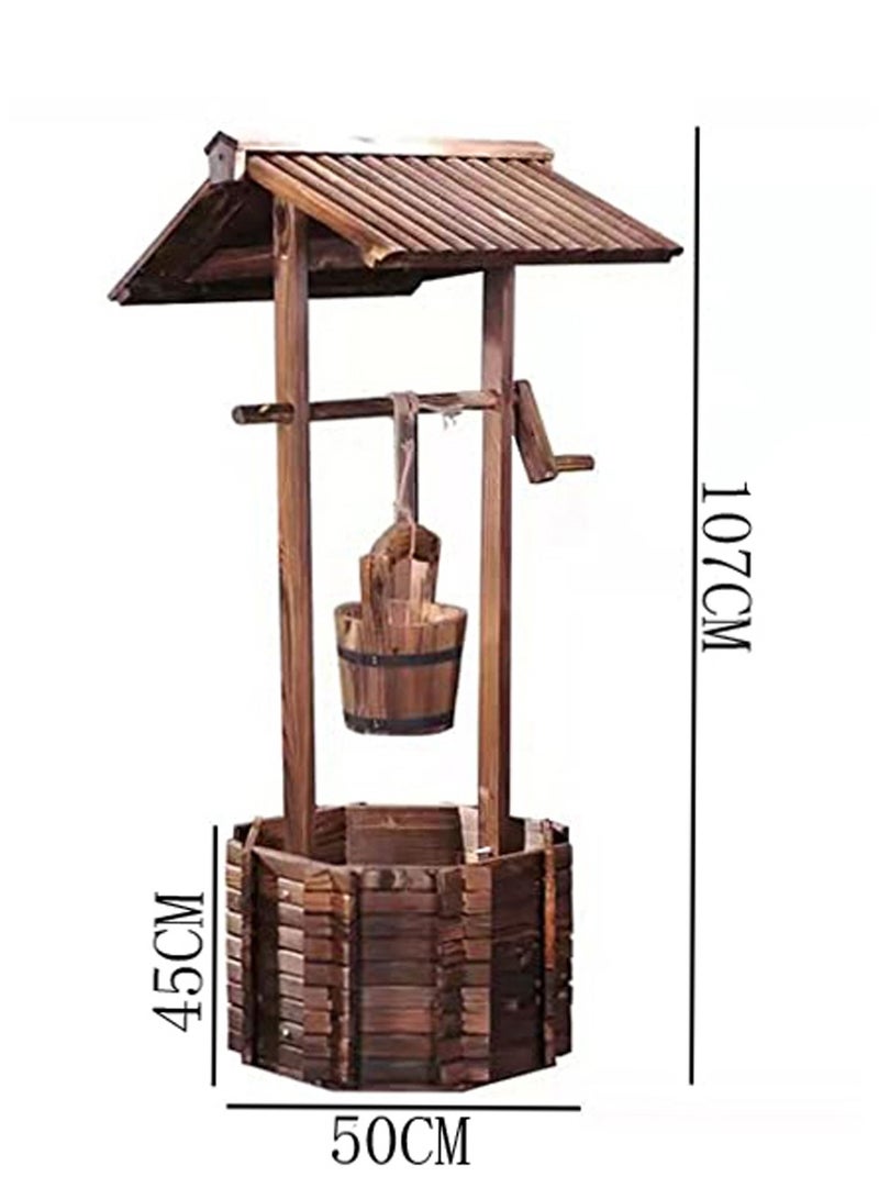 Generic FFD Wooden Flower Pot Well Shape Flower Planter Unique Rustic Style Flower Pot Garden Decoration Item Flower Container Wooden Flower Vase For Garden For Home Garden  - Image 2