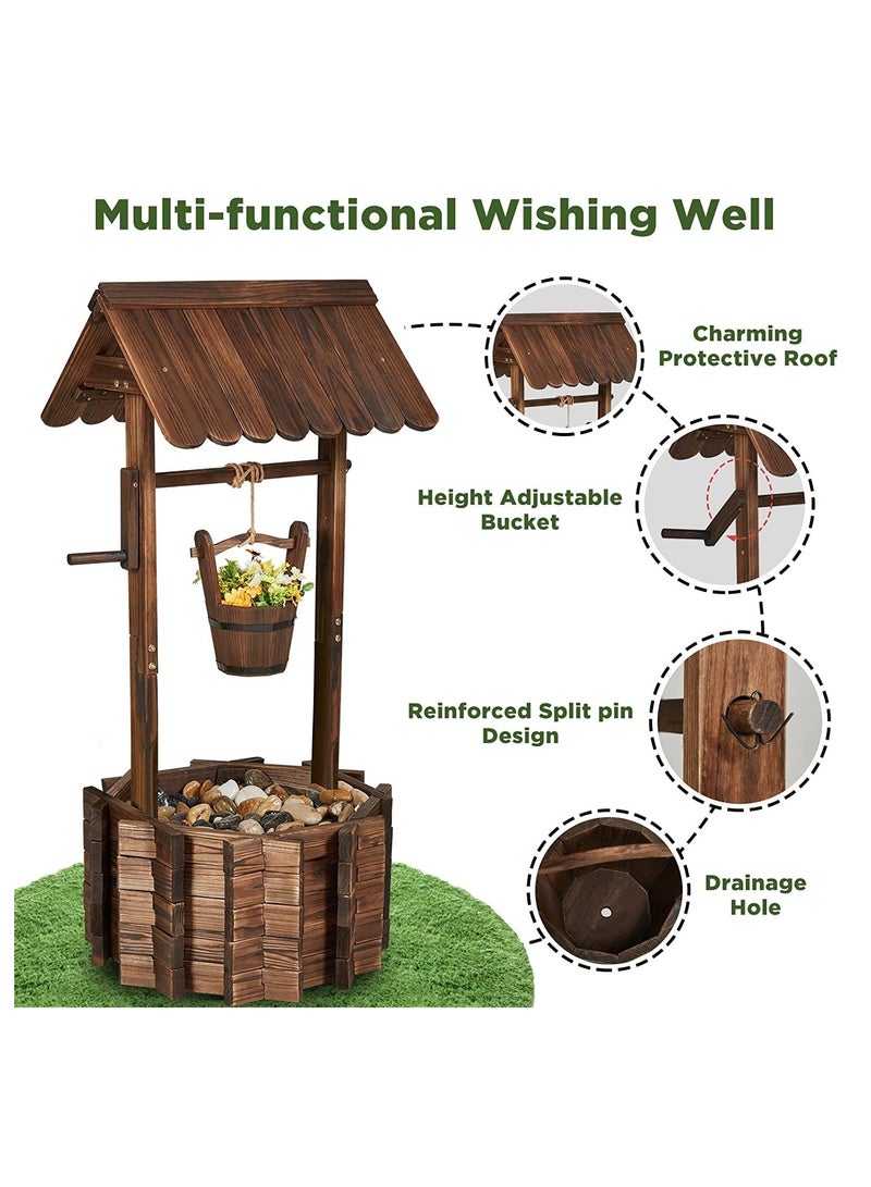 Generic FFD Wooden Flower Pot Well Shape Flower Planter Unique Rustic Style Flower Pot Garden Decoration Item Flower Container Wooden Flower Vase For Garden For Home Garden  - Image 3