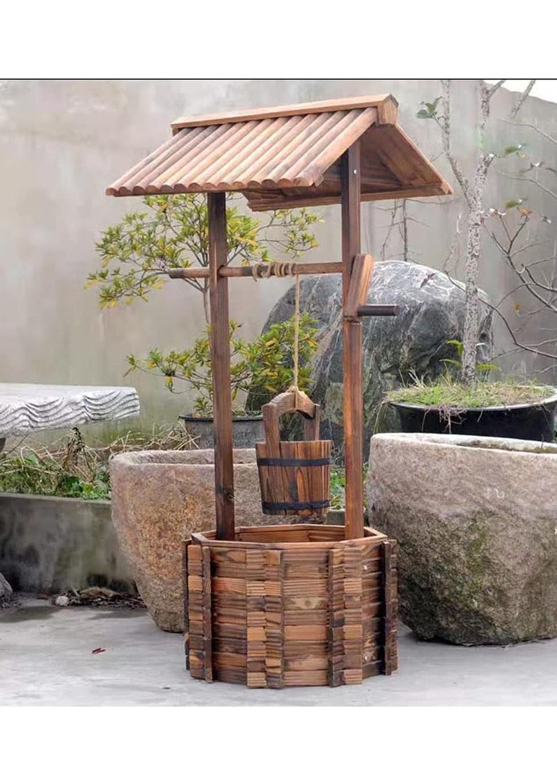 Generic FFD Wooden Flower Pot Well Shape Flower Planter Unique Rustic Style Flower Pot Garden Decoration Item Flower Container Wooden Flower Vase For Garden For Home Garden  - Image 4