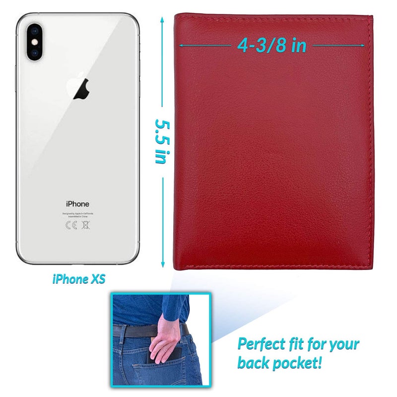 123 Cheap Checks Red RFID Genuine Leather Passport Wallet - Image 4