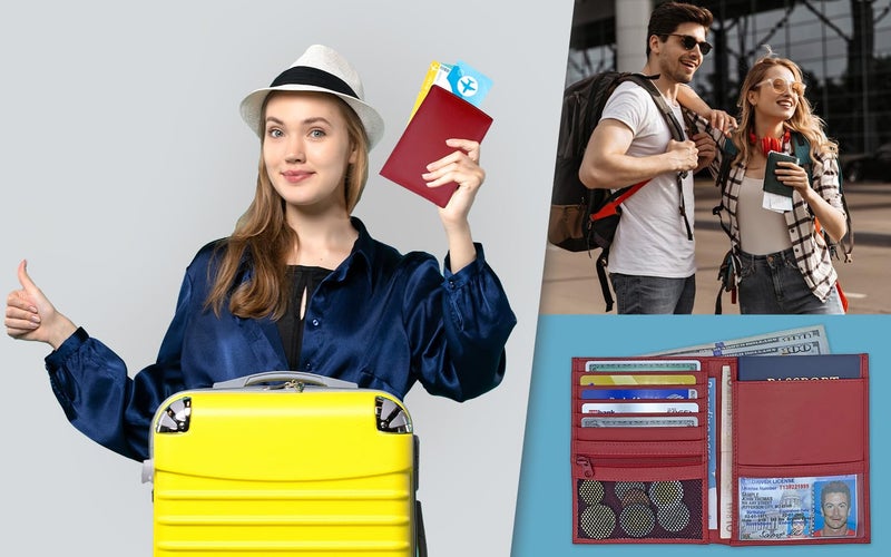 123 Cheap Checks Red RFID Genuine Leather Passport Wallet - Image 5