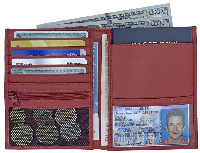 123 Cheap Checks Red RFID Genuine Leather Passport Wallet - Image 3