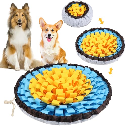 SZEE Snuffle Mat for Dogs Adjustable Sniffing Mat for Smell Training and Slow Eating Dog Snuffle Pad for Mental Stimulation and Enrichment Interactive Toys for Pets Yellow and Blue - Image 1