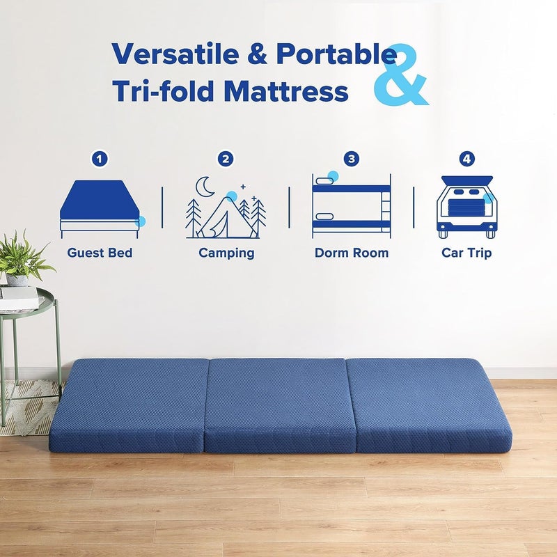 DEEP SLEEP Every Night Deep Sleep Tri-Folding Foam Mattress, 4" Single Size, Play Mat, Foldable Bed, Guest Beds, Portable Bed - Image 4