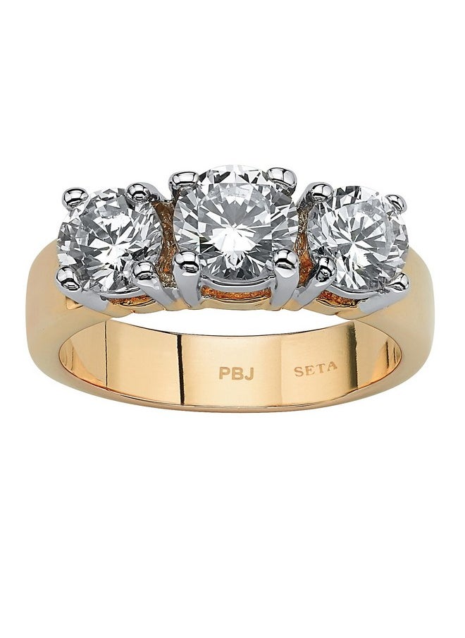 Palm Beach Jewelry Palmbeach Yellow Goldplated Round Cubic Zirconia 3Stone Bridal Ring Sizes 510 Size 10  - Image 1