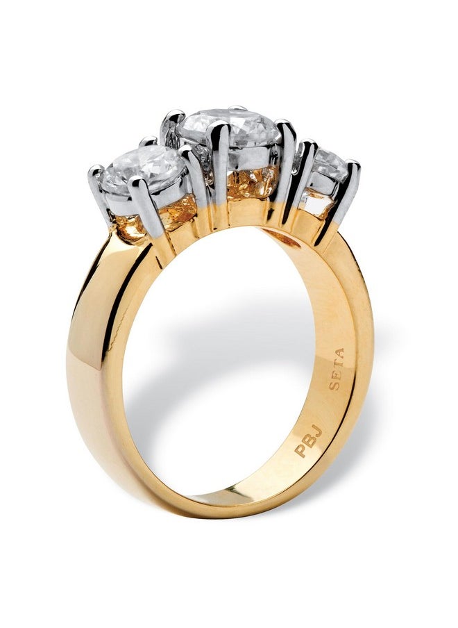 Palm Beach Jewelry Palmbeach Yellow Goldplated Round Cubic Zirconia 3Stone Bridal Ring Sizes 510 Size 10  - Image 2