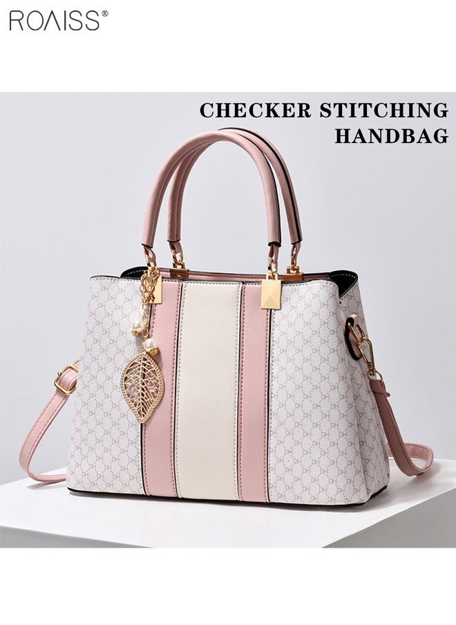 roaiss - Women's Fashionable Checkered Crossbody Bag Pu Leather Handbag With Exquisite Pendant Accessories - Image 1