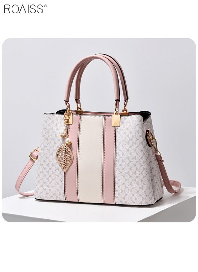 roaiss - Women's Fashionable Checkered Crossbody Bag Pu Leather Handbag With Exquisite Pendant Accessories - Image 1