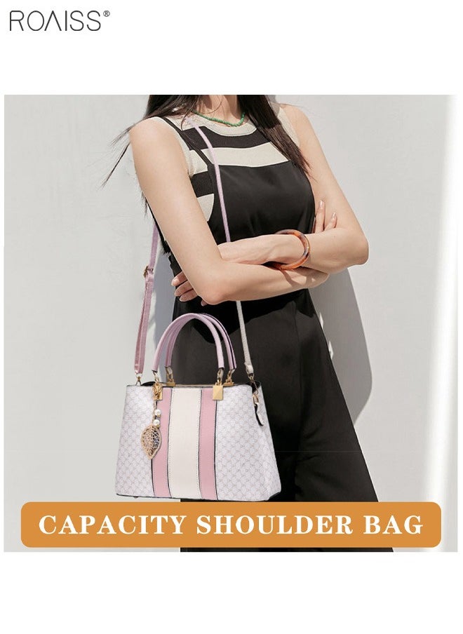 roaiss - Women's Fashionable Checkered Crossbody Bag Pu Leather Handbag With Exquisite Pendant Accessories - Image 1
