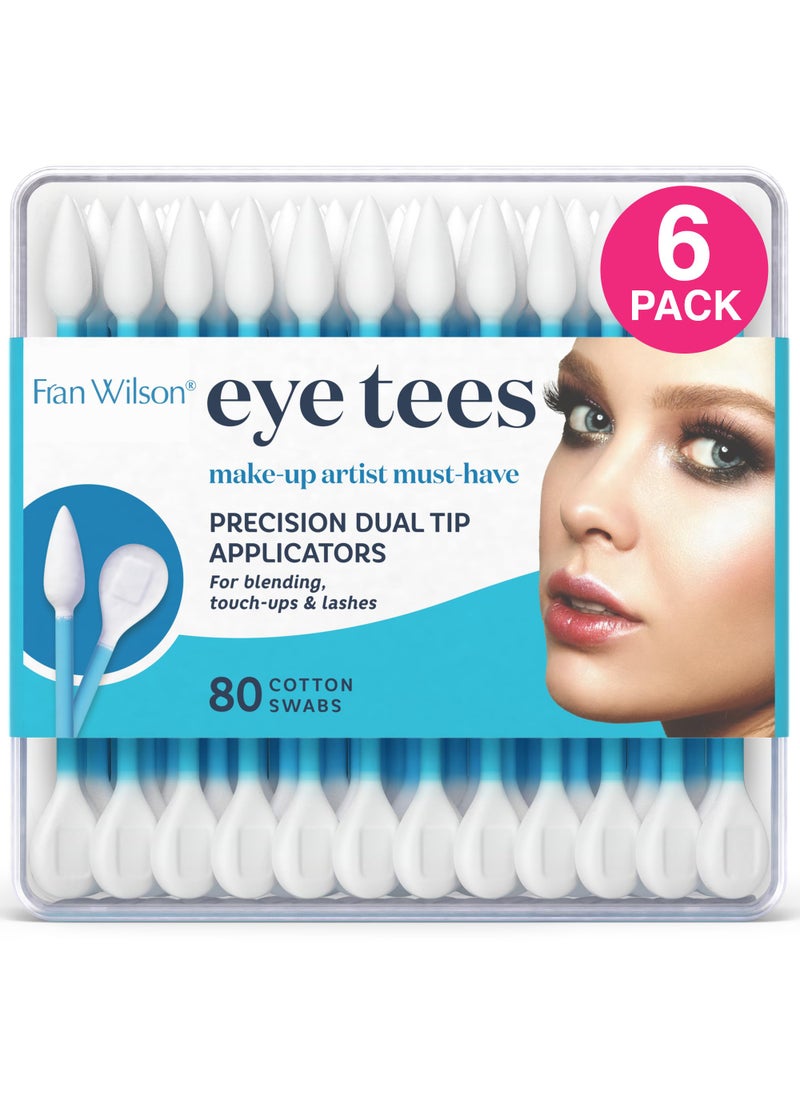 Fran Wilson Fran Wilson EYE TEES COTTON TIPS 80 Count (6 PACK) - Precision Makeup Applicator, Double-sided Swabs with Pointed and Rounded Ends for Perfect Blending, Effective Cleaning and Precise Touch-ups 