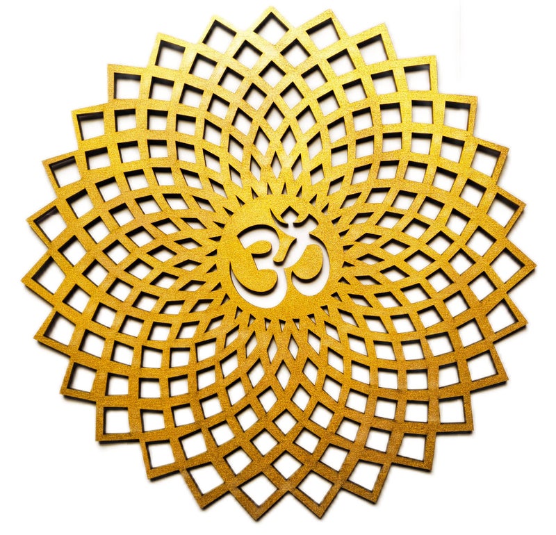 My Dream Carts 60x60cm Golden Om Round Decorative Wall Art Mdf Wooden Om Chakra For Temple, Living Room, Bedroom, Office, Hotel, Home Decor Items, Gift Item, Mandala Wall Hanging For House Decoration - Image 2