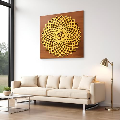 My Dream Carts 60x60cm Golden Om Round Decorative Wall Art Mdf Wooden Om Chakra For Temple, Living Room, Bedroom, Office, Hotel, Home Decor Items, Gift Item, Mandala Wall Hanging For House Decoration - Image 5