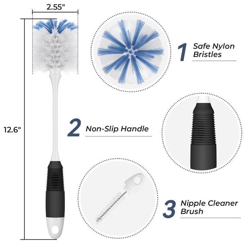 Amazer Bottle Brush Cleaner, Long Flexible Handle Bottle Brush Scrub for Water Bottles, Glasswares, Tumblers, Travel Coffee Mugs, 2 Pack - Image 2