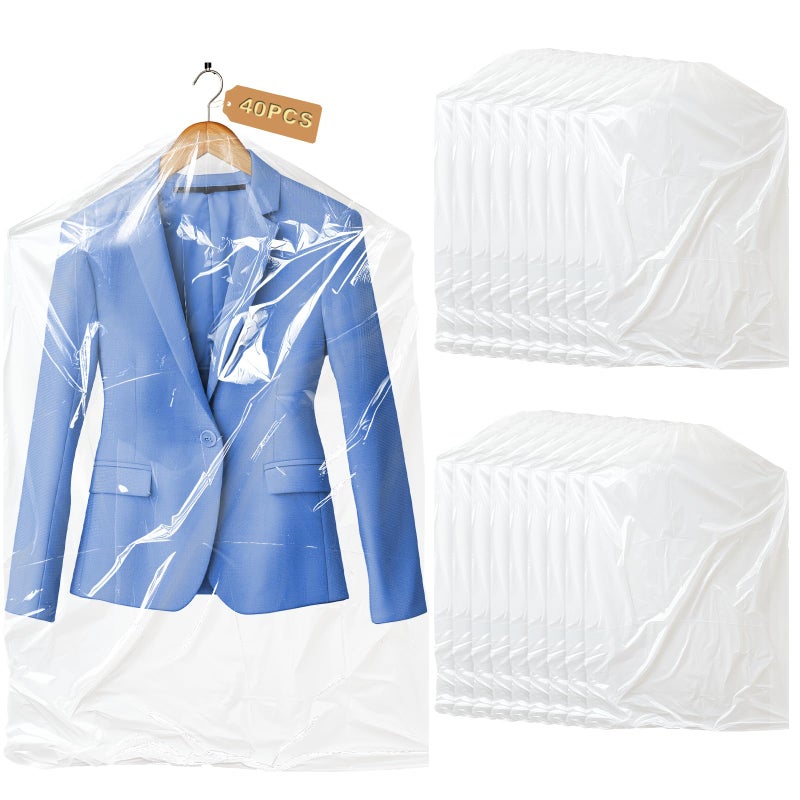 Gretchin 40 Pack Garment Bags Set of 40 60x90cm Plastic Dry Cleaning Bags for Hanging Clothes Storage