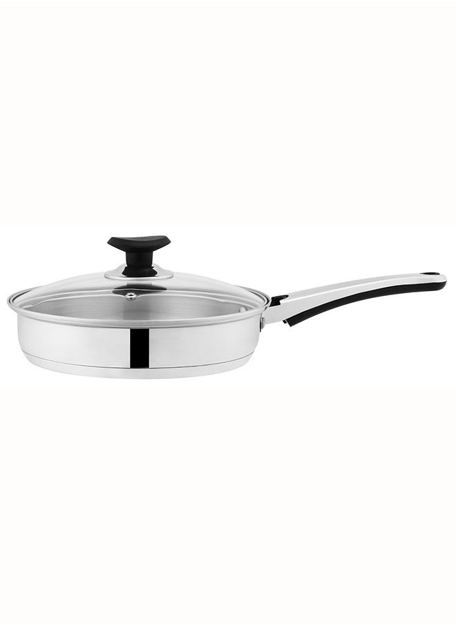 SONEX SONEX Supreme Frying Pan/Skillet 22cm (2 Ltr) – Stainless Steel, Glass Lid, Cool Ergonomic Handle, Sandwich Bottom, Durable Design, Dishwasher Safe, Stir Frying Pan, All Stoves Compatible  - Image 1