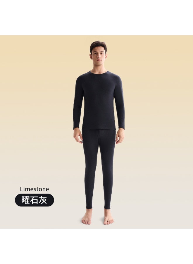 NIBEMINENT Warm Silk Underwear Set for Men And Women round Neck Fleece Lined Brushed Inner Autumn Winter Thermal Sleepwear Set - Image 1