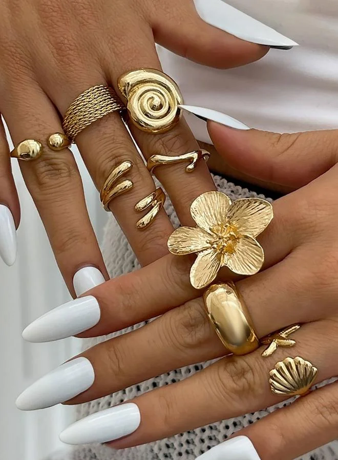 تايك تو حزمة من 2 - خواتم ذهبية مفتوحة غير منتظمة على شكل زهرة