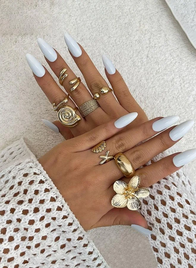 تايك تو حزمة من 2 - خواتم ذهبية مفتوحة غير منتظمة على شكل زهرة