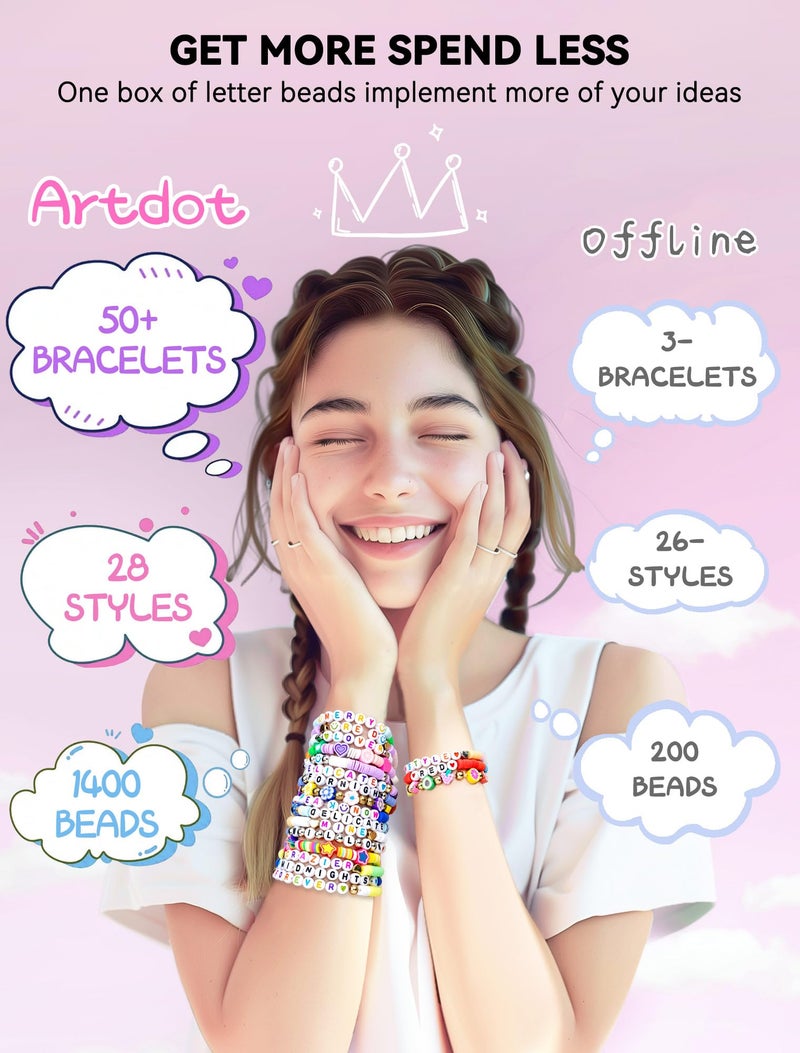 ARTDOT 1400 Pieces Letter Beads for Friendship Bracelets Making Kit, 28 Styles Assortment Jewelry Making Supplies Alphabet Beads Set with Cases Preppy Crafts - Image 5