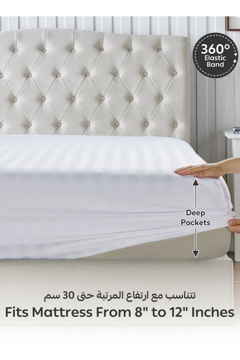 دوناتيلا طقم شرشف سرير مقلم 3 قطع مقاس مفرد ونص 150×200+ 30 سم, مايكروفايبر مقاوم للحساسية شرشف باطراف مطاط و2 غطاء وسادة
