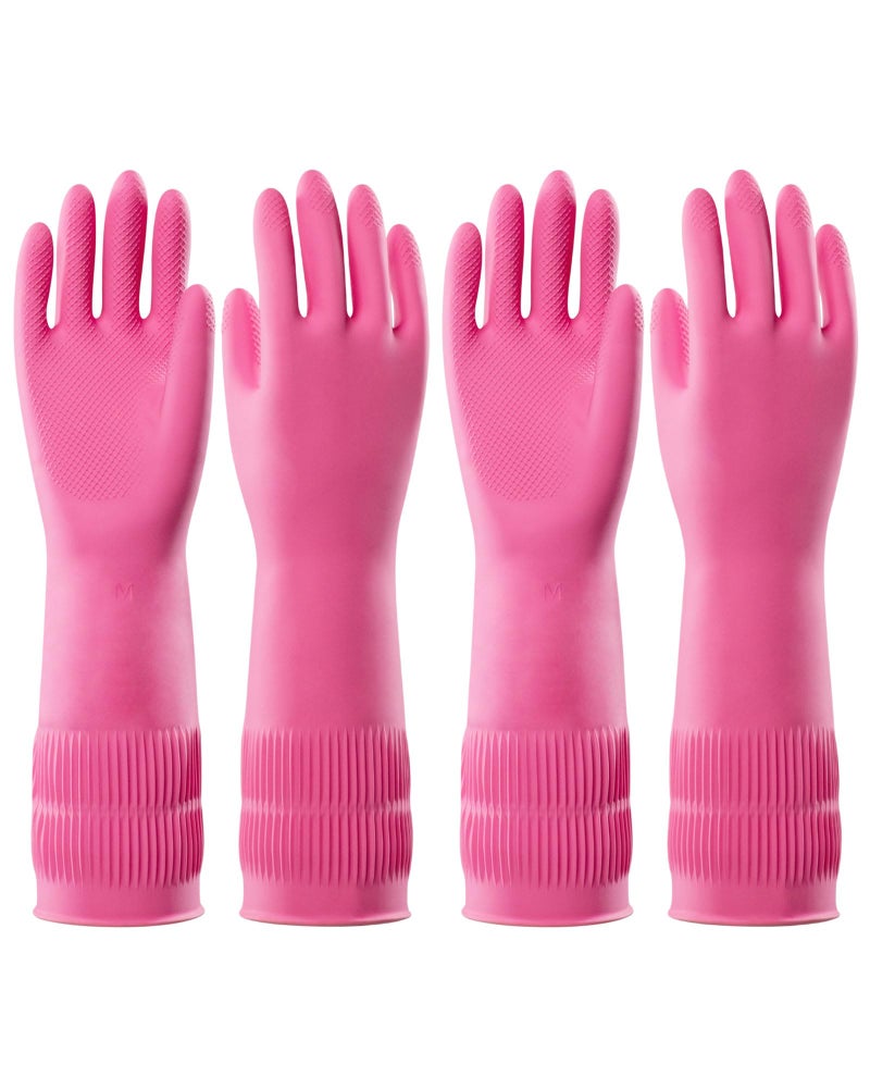 PACIFIC PPE PACIFIC 2 Pairs Reusable Rubber Gloves for Washing Dishes and Cleaning Tasks Water Resistant Household Gloves for Kitchen Bathroom Grippy Latex Dish Washing Pink Meidum