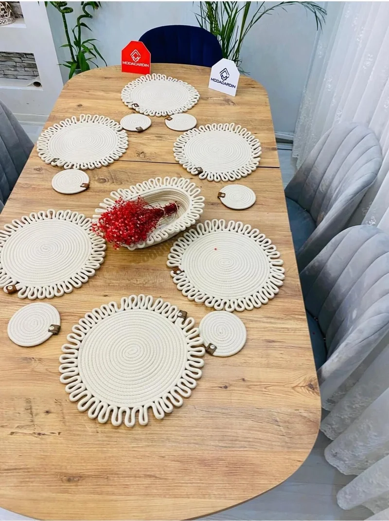 بدز ديري BDZ Leather Jute Wicker American Service Plate Coaster and Basket 13 Pieces