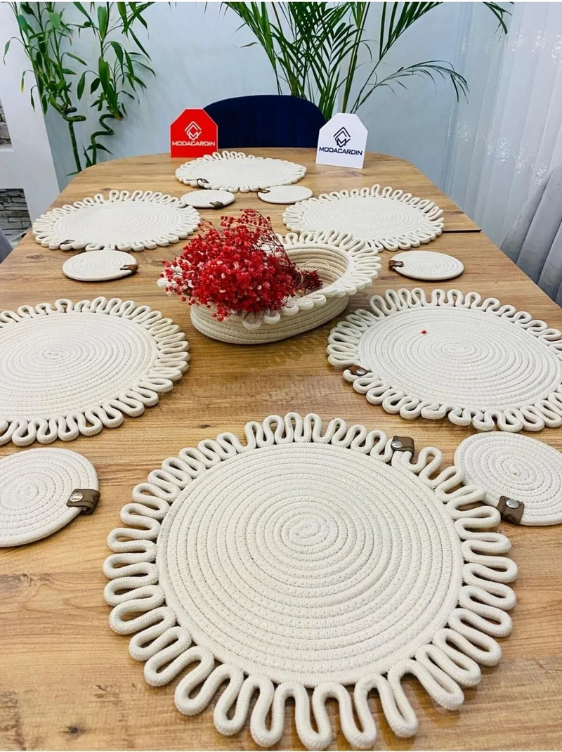 بدز ديري BDZ Leather Jute Wicker American Service Plate Coaster and Basket 13 Pieces