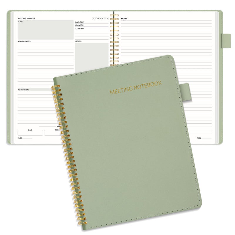 ساني مفكرة سوني نصف اجتماع نصف ملاحظة - 8.5 × 11 بوصة، مفكرة عمل احترافية - 160 صفحة، مقاس B5، منظم مشاريع، منظم اجتماعات حلزوني للرجال والنساء، لتدوين الملاحظات، غلاف من الجلد النباتي - Image 1