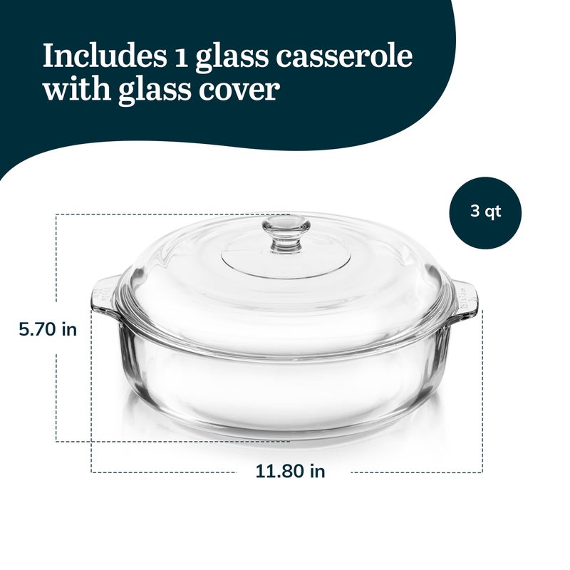 Libbey Baker's Basics Glass Casserole Dish with Cover, 3-quart - Image 3