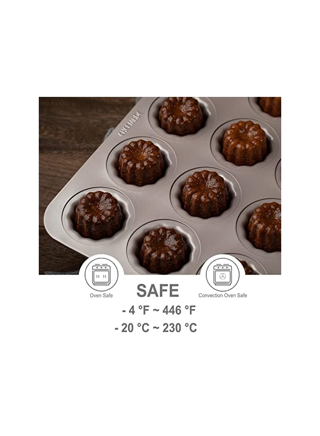 صينية كيك قالب كانيل، 12 تجويف غير لاصق، صينية كب كيك للخبز في الفرن (ذهبي شامبانيا) - Image 3