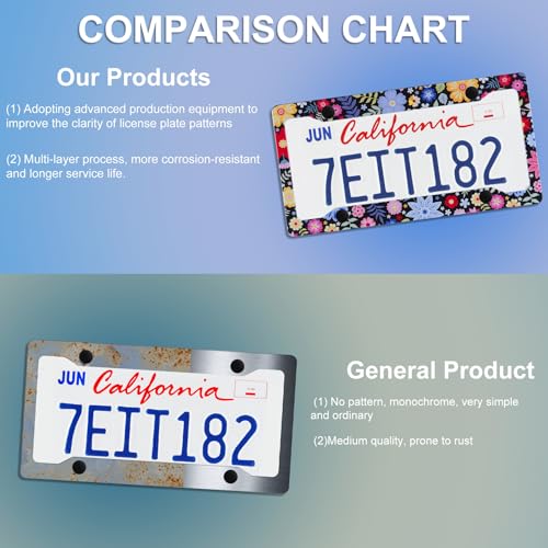 Alpmosn 2PCS Colorful Floral License Plate Frames, 4 Holes Flowers Car License Plate Cover with Screw Washers and Cap, Car Exterior Accessories, License Plate Holders for U.S. Vehicles - Image 5