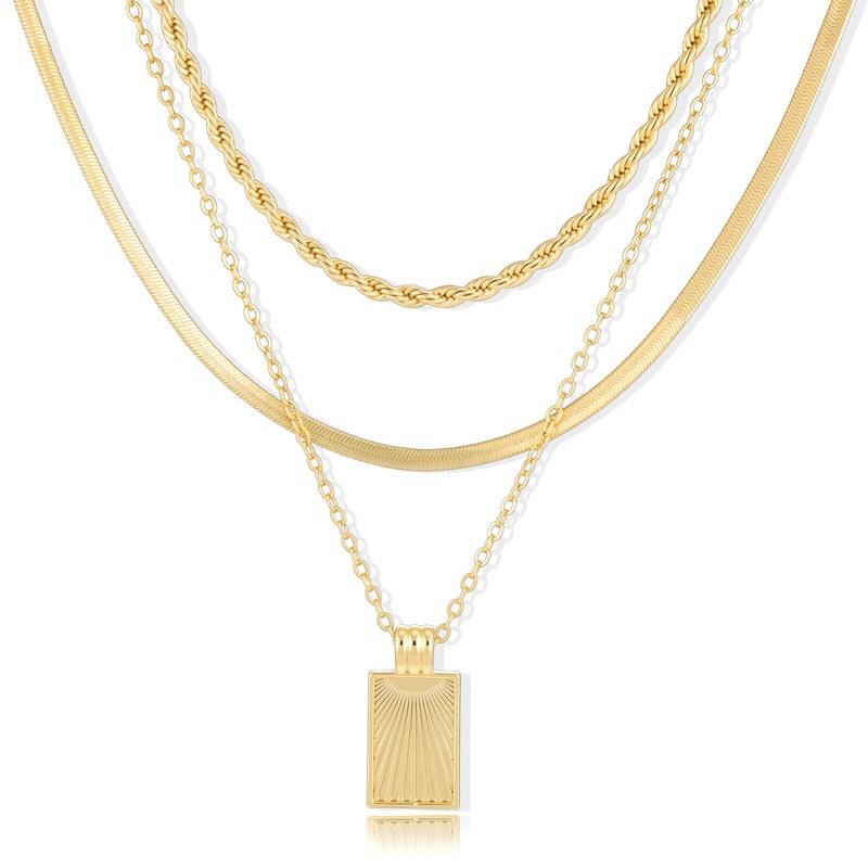 YEEZII Layered Gold Necklaces for Women Trendy, 3 Pcs 14K Gold Plated Choker Paperclip Box Chain Necklace, Stackable Women's Gold Pendant Necklaces Jewelry Set (White Gold) - Image 1