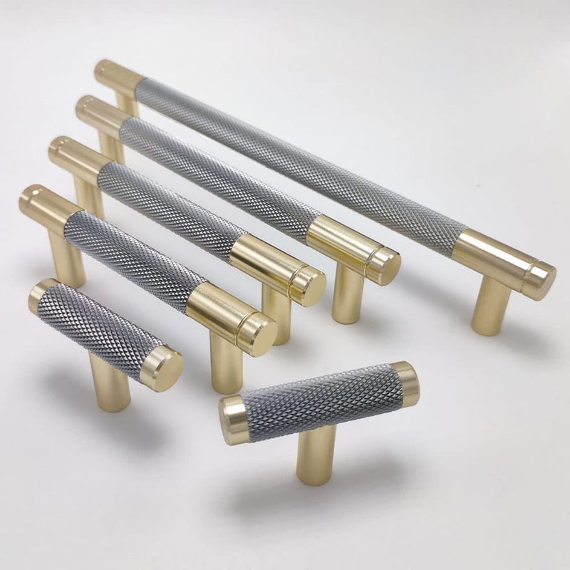 Westablize 10 Pack 5 Inch 128 mm Bar Cabinet Pulls Gold and Grey Knurled Handles for Brushed Gold Drawer Pulls Cupboard Aluminum Handles - Image 3