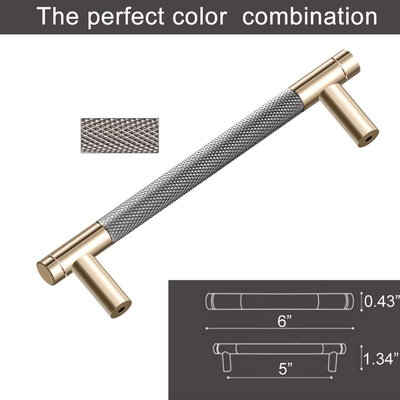Westablize 10 Pack 5 Inch 128 mm Bar Cabinet Pulls Gold and Grey Knurled Handles for Brushed Gold Drawer Pulls Cupboard Aluminum Handles - Image 2