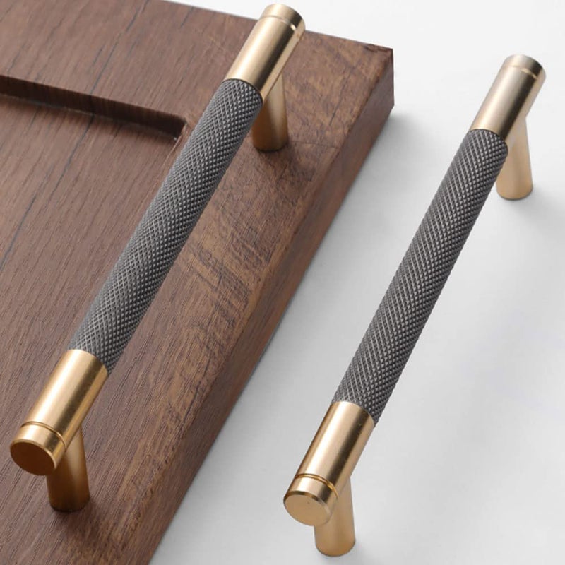 Westablize 10 Pack 5 Inch 128 mm Bar Cabinet Pulls Gold and Grey Knurled Handles for Brushed Gold Drawer Pulls Cupboard Aluminum Handles - Image 1
