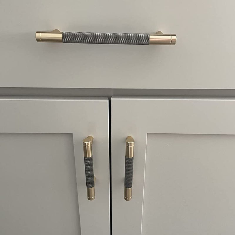 Westablize 10 Pack 5 Inch 128 mm Bar Cabinet Pulls Gold and Grey Knurled Handles for Brushed Gold Drawer Pulls Cupboard Aluminum Handles - Image 5