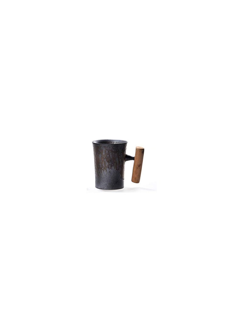 GGOOT 300Ml Handmade Ceramic Coffee Mug with Spoon Rust Glaze with Wooden Handle Water Cup for Home/Office - Image 1