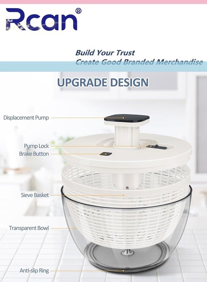 ركان مجفف سلطة سعة 6 لتر، مجفف سلطة يدوي متعدد الوظائف، مجفف خس وغسالة خضروات، خالٍ من مادة BPA، خلاط سلطة مع دافع قابل للسحب وزر فرامل للخضروات الخضراء والخس والفواكه والخضروات - Image 5