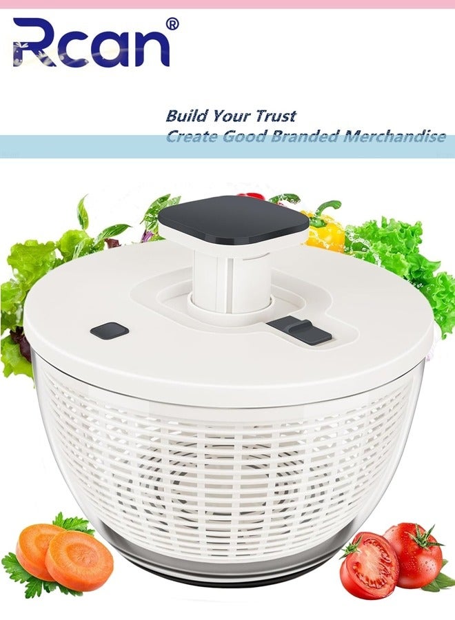 ركان مجفف سلطة سعة 6 لتر، مجفف سلطة يدوي متعدد الوظائف، مجفف خس وغسالة خضروات، خالٍ من مادة BPA، خلاط سلطة مع دافع قابل للسحب وزر فرامل للخضروات الخضراء والخس والفواكه والخضروات - Image 1