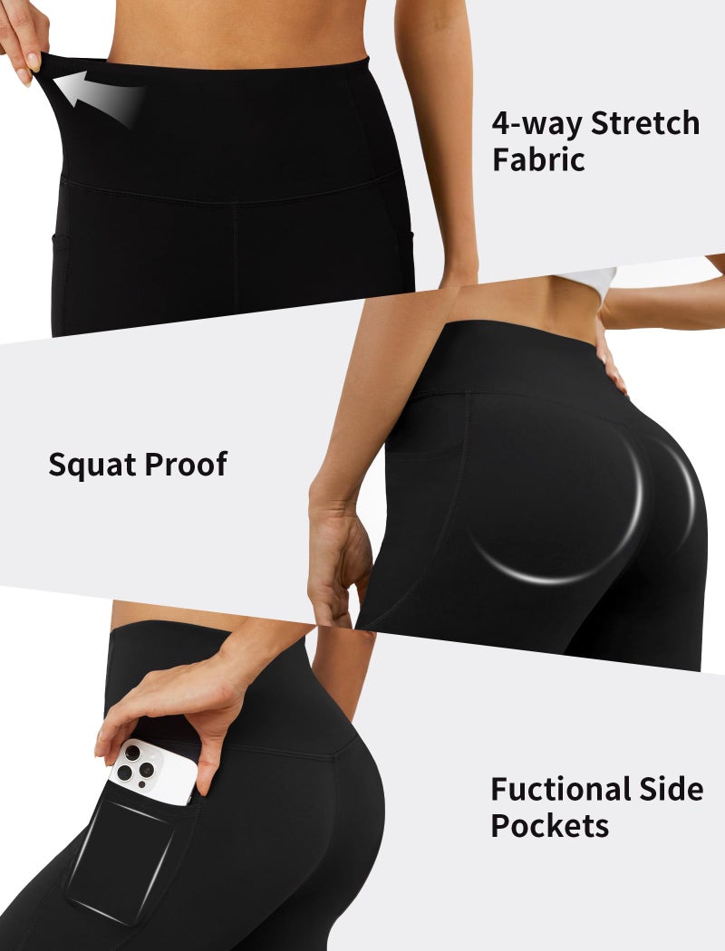 DLOODA Yoga Leggings for Women with Pockets High Waisted Tummy Control Yoga Pants Soft Buttery Workout Leggings Gym Black - Image 4