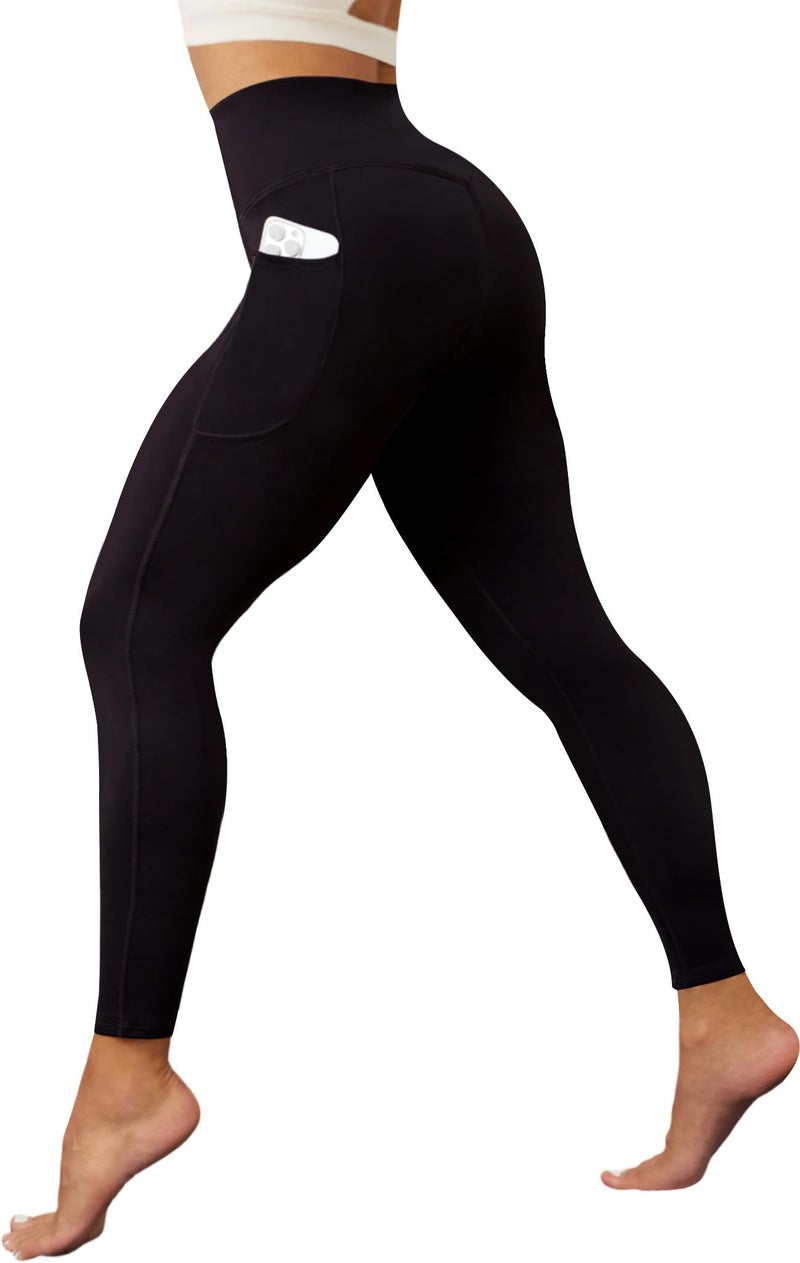 DLOODA Yoga Leggings for Women with Pockets High Waisted Tummy Control Yoga Pants Soft Buttery Workout Leggings Gym Black - Image 2