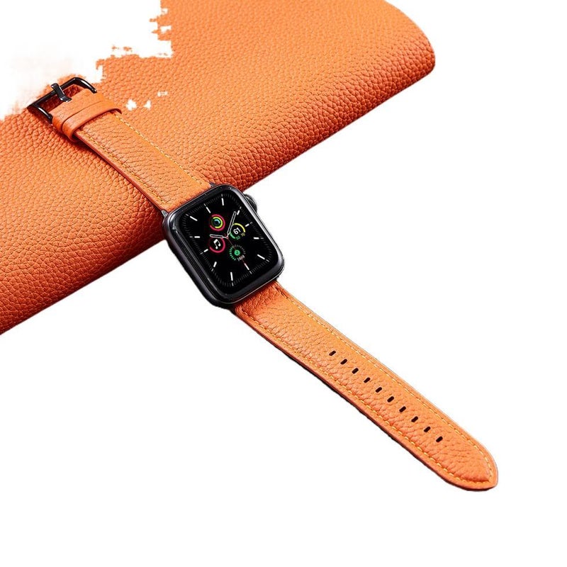 سوار ساعة ذكية باللون برتقالي قابل للتعديل سوار جلدي كلاسيكي متوافق مع Apple Watch 38/40/41/42/44/45/49mm بملاءمة قابلة للتعديل وحزام بديل - Image 3