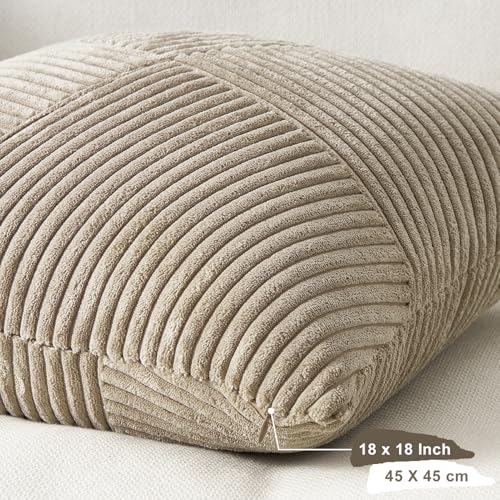 Topfinel Pack of 2 Decorative Throw Pillow Covers 18x18 Inch Soft Corduroy Boho Textured Striped Patchwork Pillow Covers Farmhouse Rustic Home Decor for Spring Sofa Living Room Couch Bed Lightbrown - Image 2