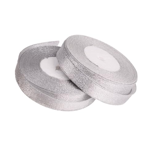 Feyarl Glitter Metallic Silver Ribbon 5/8-inch Wide Premium Sparkly Ribbon Gift Crafters Sewing Ribbon Wedding Party Brithday Wrap Card Making Hair Bows Floral Projects Ribbon (Silver) - Image 5