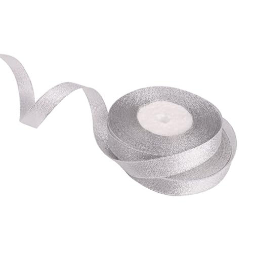 Feyarl Glitter Metallic Silver Ribbon 5/8-inch Wide Premium Sparkly Ribbon Gift Crafters Sewing Ribbon Wedding Party Brithday Wrap Card Making Hair Bows Floral Projects Ribbon (Silver) - Image 3