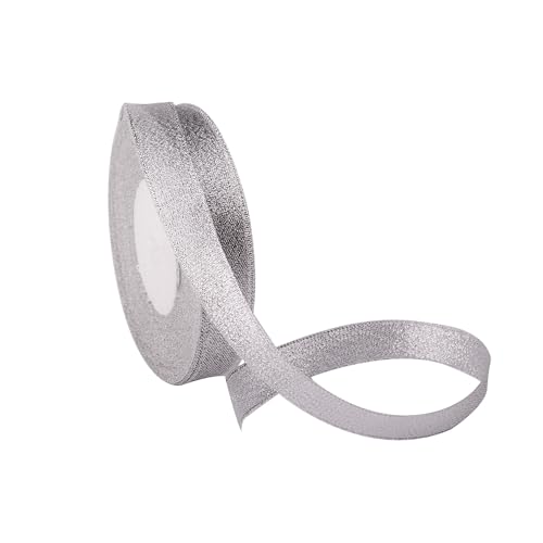 Feyarl Glitter Metallic Silver Ribbon 5/8-inch Wide Premium Sparkly Ribbon Gift Crafters Sewing Ribbon Wedding Party Brithday Wrap Card Making Hair Bows Floral Projects Ribbon (Silver) - Image 4