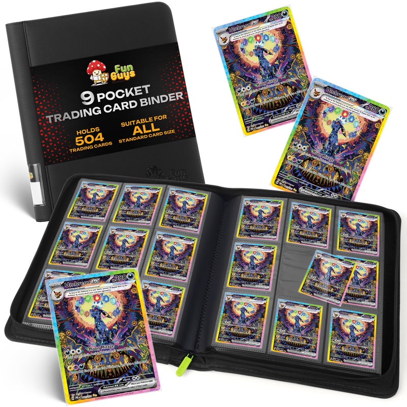 FunGuys Trading Card Binder for Cards, 9 Pocket, 504 Side Loading Sports Card Binder, Card Collection Binder for Yugioh, MTG, TCG, Card Book Holder for Trading Cards - Image 1